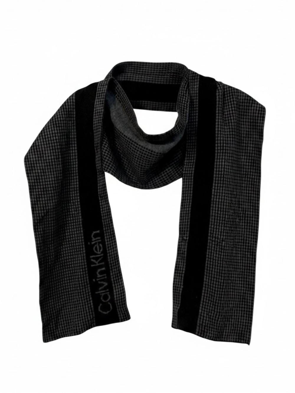 Calvin Klein Black Gray Logo Geometric Knit Scarf 100% Acrylic